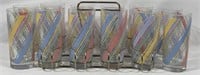 Set of 12 Vintage 1980s Pastel Glasses with Brass
