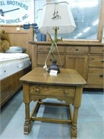 Oak End Table w/ Drawer (26x23") & Antler Table -