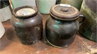 Vintage- stoneware crocks - with lids & 1 with