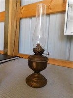 Vintage oil lamp with brass base, 11.5"H