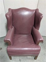 Maroon Leather Wingback Chair W/Nailhead trim