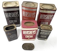 Lot of 7,Hershey Cocoa Tins assorted,extra lid