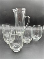 Clear Glass Pitcher and Stemless Wine Glasses