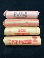 Four Rolls of Unsearched Wheat Pennies
