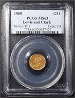 1905 LEWIS & CLARK $1 GOLD PCGS MS-63