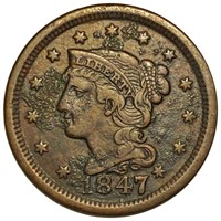 1847 Braided Hair Large Cent LIGHTLY CIRCULATED