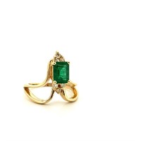 14K Yellow Gold Emerald and Diamond Ring