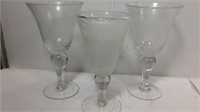 Lot of 3 stemmed bubble glass drinking glasses