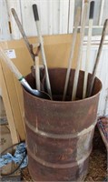 55gal Barrel with Shovels, Yard Tools