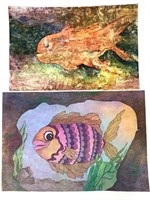 2 Gracie Rose McCay Untitled Fish Watercolor, Drw