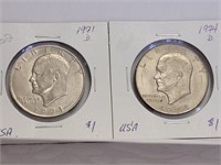 US 1971D & 1974D  $1.00 DOLLAR COINS