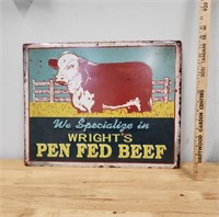 Wright's Pen Fed Beef Metal Sign (2) w/ Iron Sign