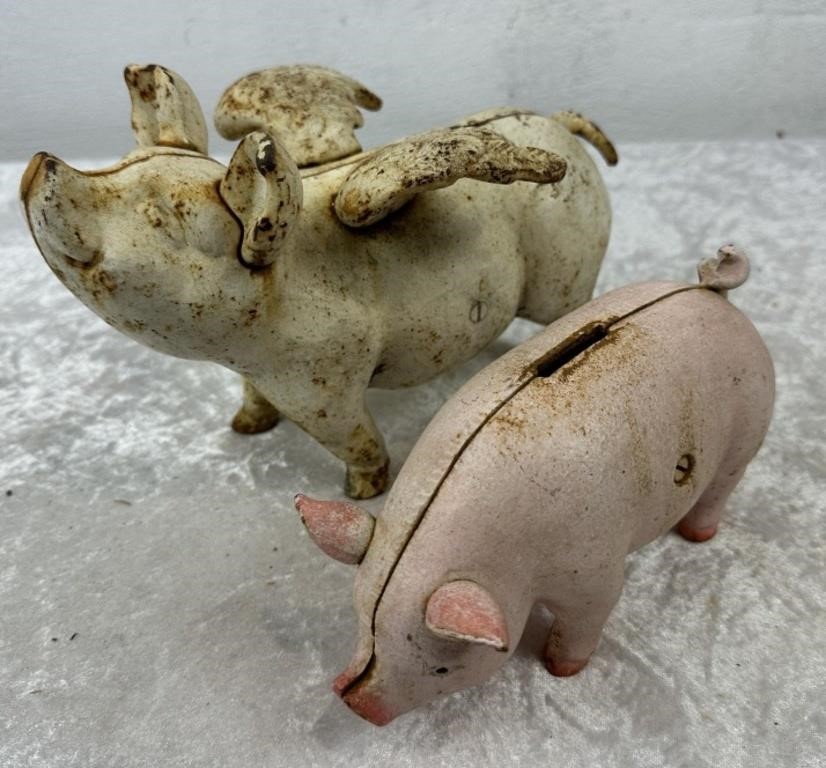 Lot Of 2 Cast Pig Money Banks