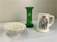 Butter mold, Victorian vase, Roseville mug
