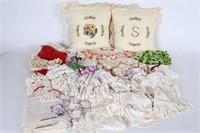 Vintage Embroidered Pillows & Crochet Doilies