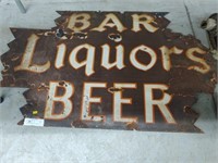 Tin Enameled Sign- "Bar Liquors Beer"