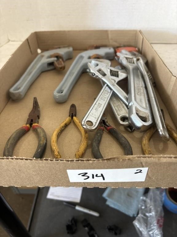 Flat of Pipe Wrenches, Wrenches and Wire Cutters