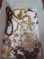 Vintage necklaces, some Monet in blue & white box