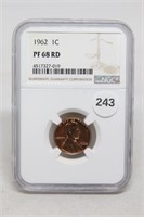 1962 P NGC Graded PF 68 RD Lincoln Cent