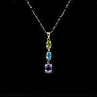 Pretty Natural Peridot Blue Topaz Amethyst Pendant