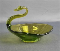 MCM Green Glass Swan Dish