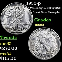 1935-p Walking Liberty 50c Grades GEM Unc