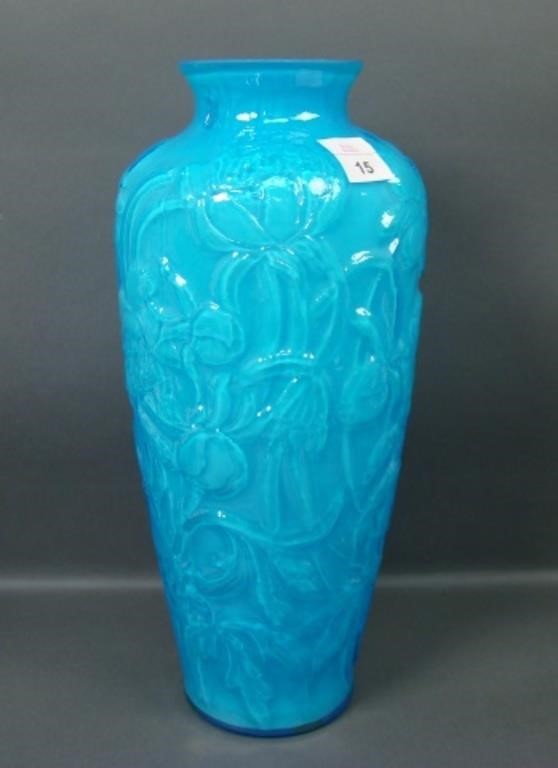 Consol. Blue Cased #2687 Chrysanthemum Vase.