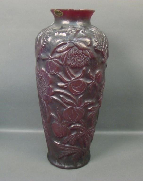Consol. Red Satin #2687 Chrysanthemum Vase.