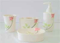 Ceramic Bathroom Set with with Pink Flowers