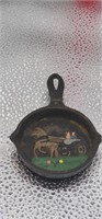 Vintage cast iron skillet w/horse+carriage