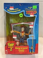 Toy story, two marionette hang around Woody