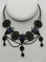 Fancy Boho Gypsy Silver Tone Jeweled Necklace
