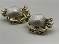 Pair Vintage Thermoset Figural Crab Pins