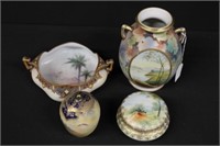 Nice Group of 4 Nippon Vases & Bowls, powder