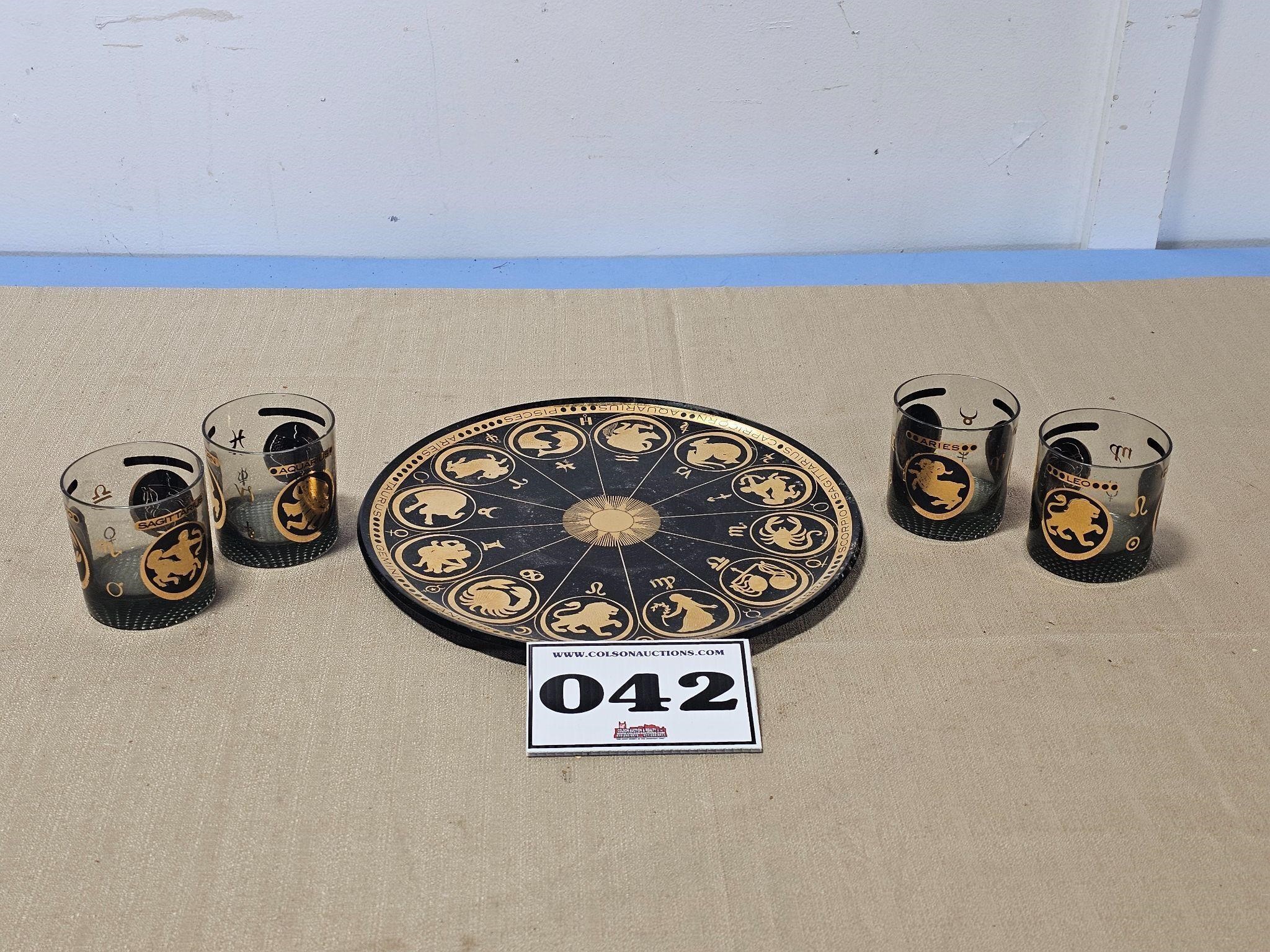 vintage astrology tray & glasses