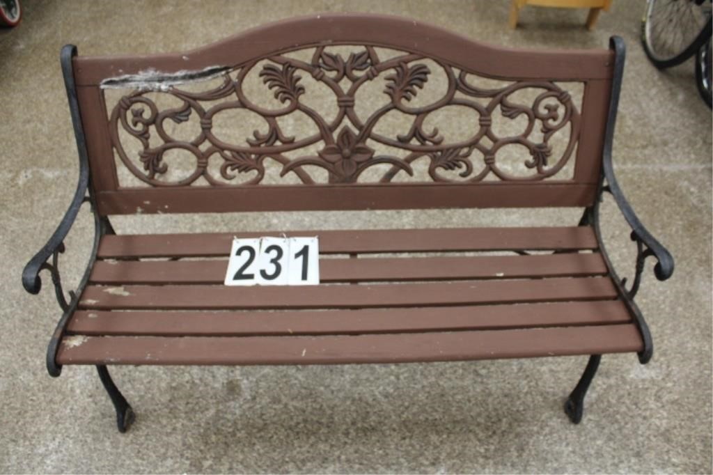 Wooden Bench w/ Cast Iron Arms & Legs