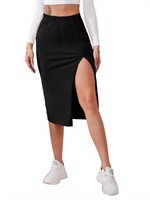 Verdusa Women's Elastic Waist Split Thigh Pencil B