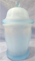 VINTAGE BLUE FROSTED GLASS APOTHECARY JAR