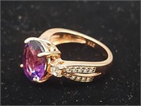 Sterling oval cut amethyst ring, lab created