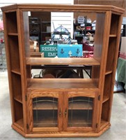 Gorgeous Leaded Glass Oak Shelving Unit