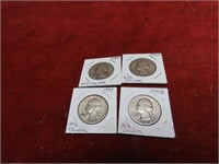(4)90% silver quarters. US coins.