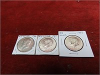 (3)40% Silver Kennedy Half dollar US coins.