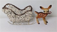 WIRE SLEGH AND VINTAGE DEER