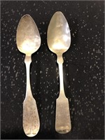 Two coin silver serving spoons unidentified