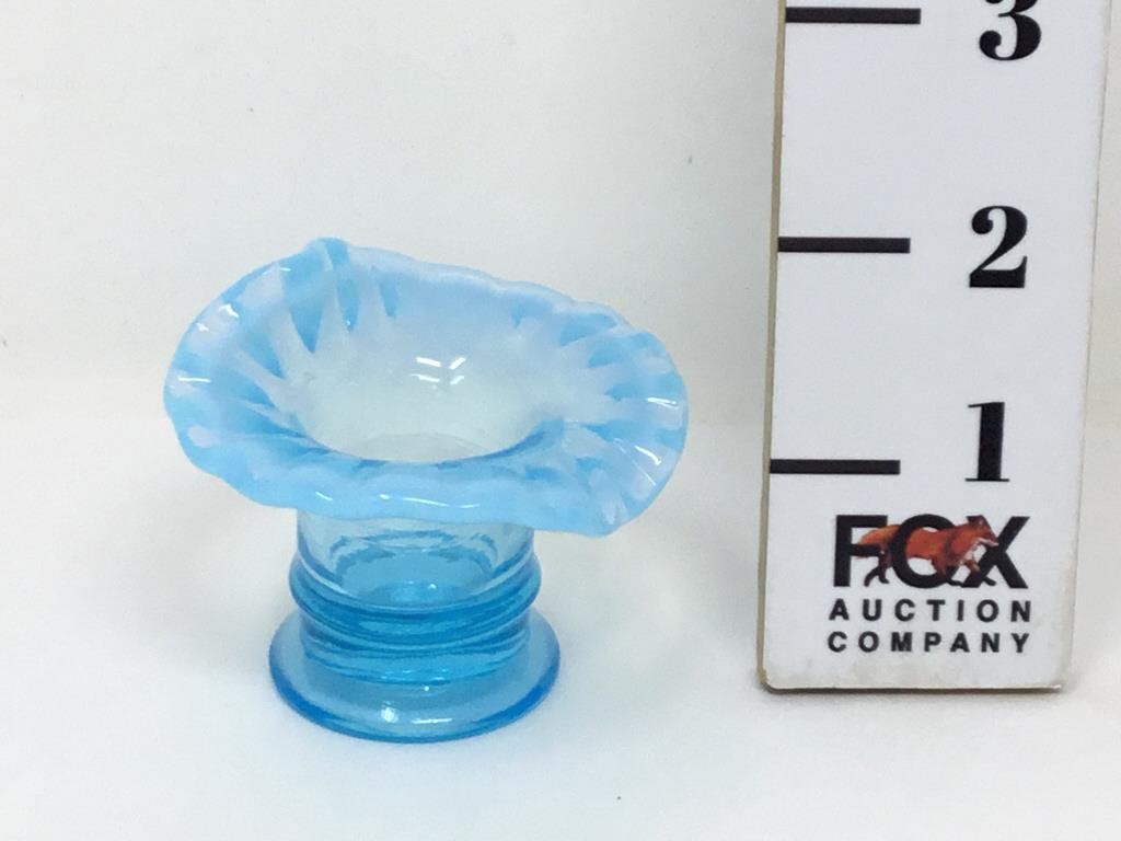 Blue Opalescent Mini Tri-Crimped Vase