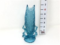 Blue Opalescent Glass Corn Vase