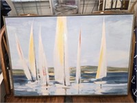 Large Sailboat Painting on Canvas Signed JMP
