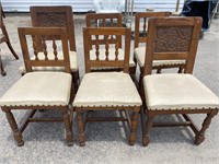 SET OF 6 OAK CARVED CHAIRS