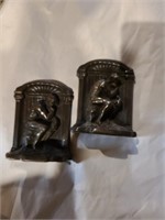 Vintage Rodin's "The Thinker" bookends, glass bo