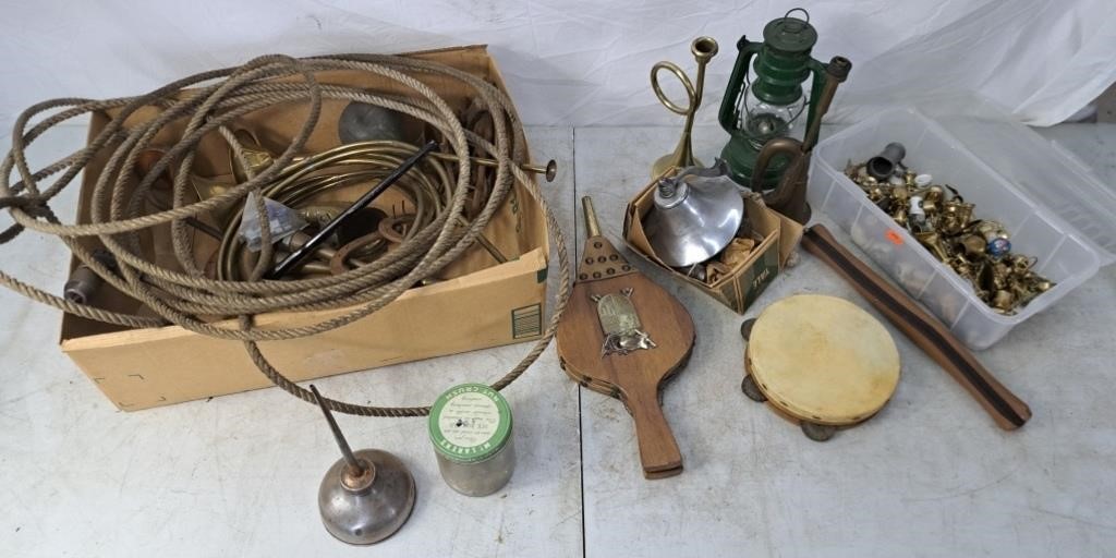 Collection of vintage items including instruments